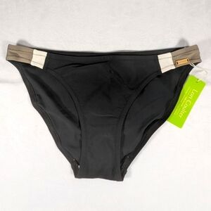 NWT Lori Coulter Black Low-Rise Bikini Bottoms with Light Brown & White Accents